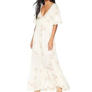 Billabong Seas the Day Maxi floral dress Neutral Vacation Hawaii white pink Med
